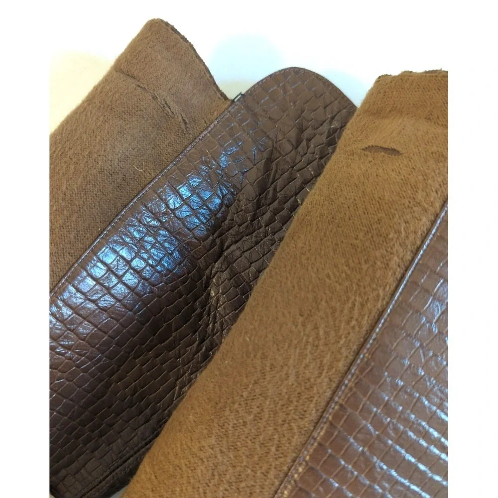 Stuart Weitzman Women SIELLA Croc Embossed Leather Over Knee Boots Coffee 6 M